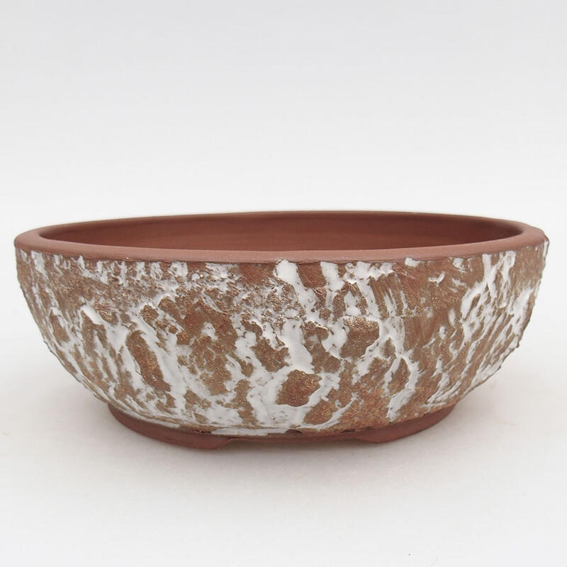 Ceramic bonsai bowl 20 x 20 x 6.5 cm, white cracked color