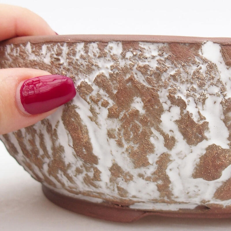 Ceramic bonsai bowl 20 x 20 x 6.5 cm, white cracked color