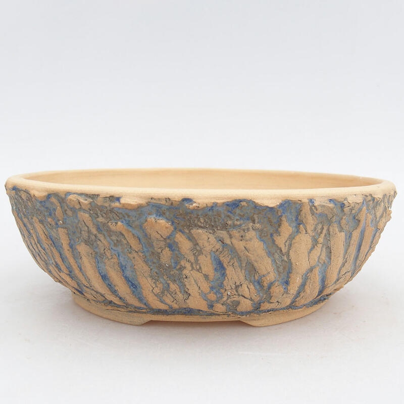 Ceramic bonsai bowl 21.5 x 21.5 x 6.5 cm, blue-cracked color