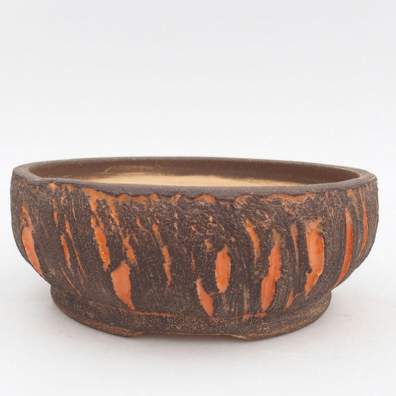 Ceramic bonsai bowl 21 x 21 x 8 cm, orange cracked color