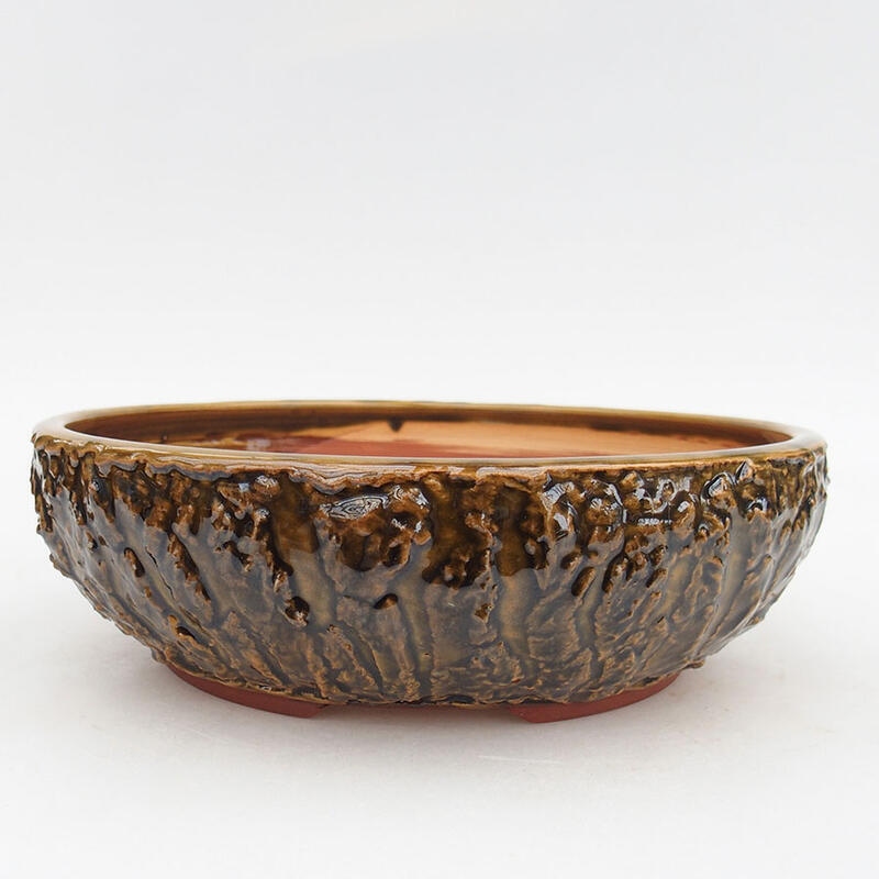 Ceramic bonsai bowl 22.5 x 22.5 x 7 cm, green cracked color