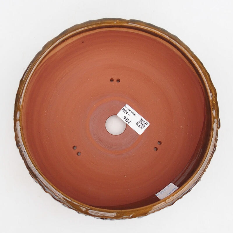 Ceramic bonsai bowl 22 x 22 x 7.5 cm, brown cracked color