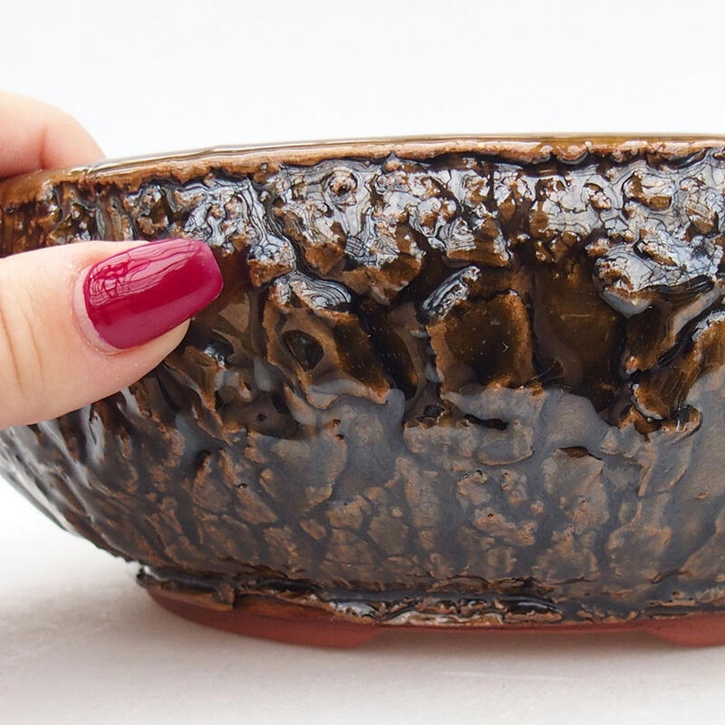 Ceramic bonsai bowl 22 x 22 x 7.5 cm, brown cracked color