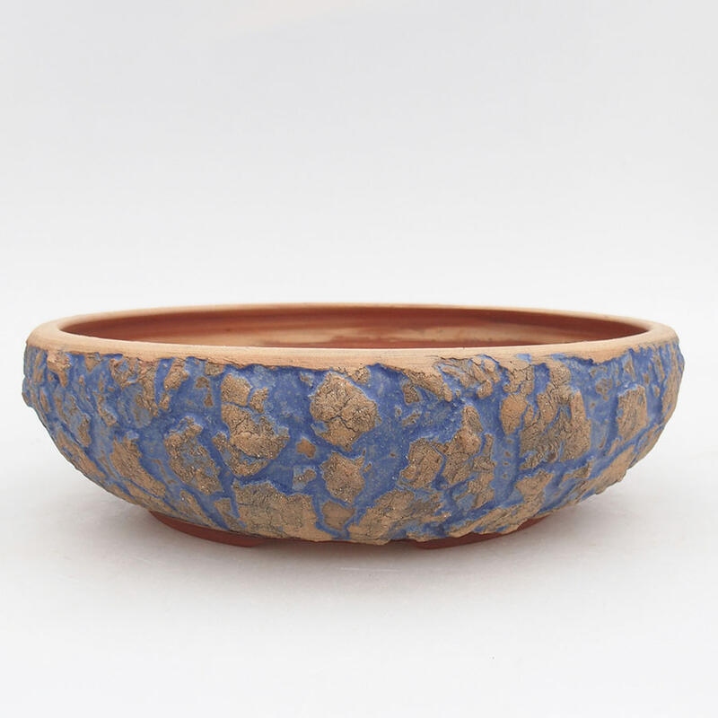 Ceramic bonsai bowl 25 x 25 x 7 cm, blue-cracked color