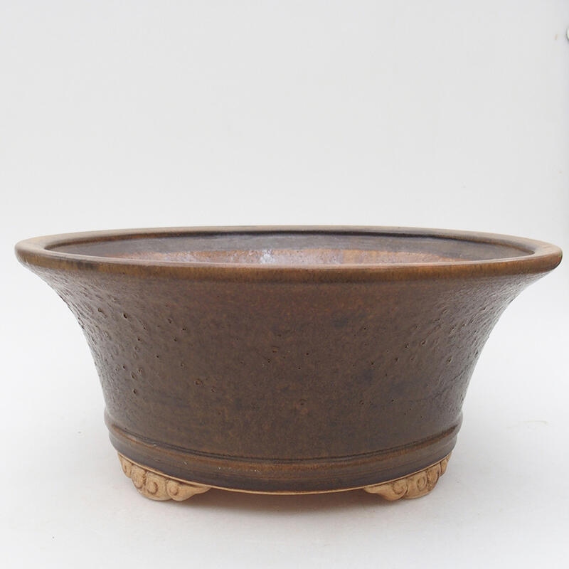 Ceramic bonsai bowl 28.5 x 28.5 x 12 cm, brown color