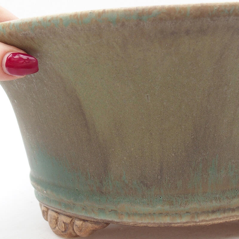 Ceramic bonsai bowl 28.5 x 28.5 x 12 cm, green color