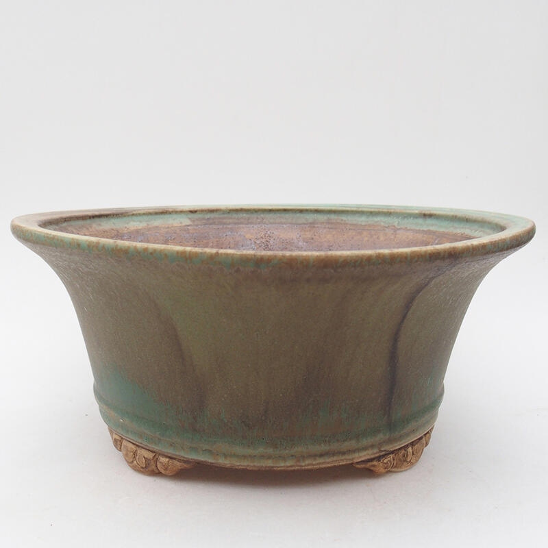 Ceramic bonsai bowl 28.5 x 28.5 x 12 cm, green color