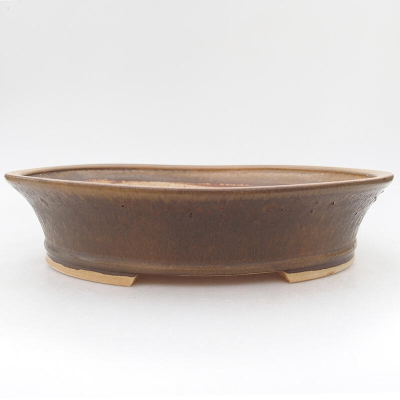 Ceramic bonsai bowl 28 x 25 x 6 cm, brown color