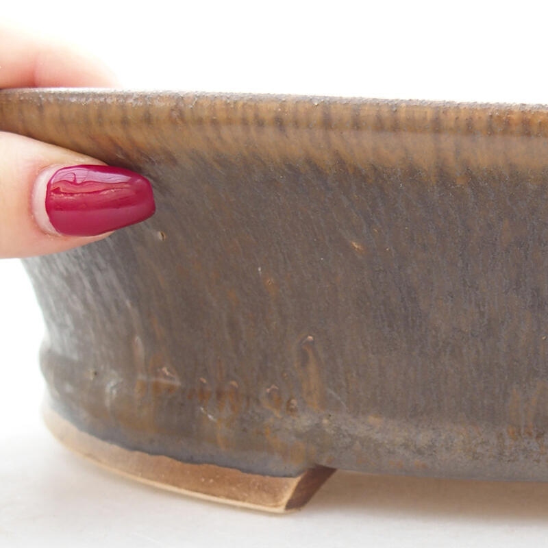 Ceramic bonsai bowl 32 x 29 x 7.5 cm, brown color