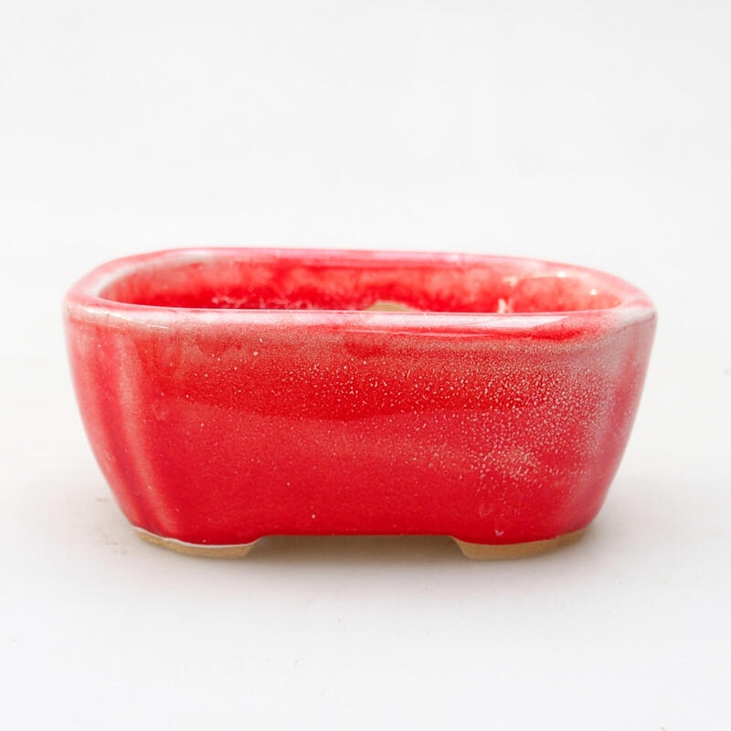 Ceramic bonsai bowl 8.5 x 7 x 3.5 cm, color red and white